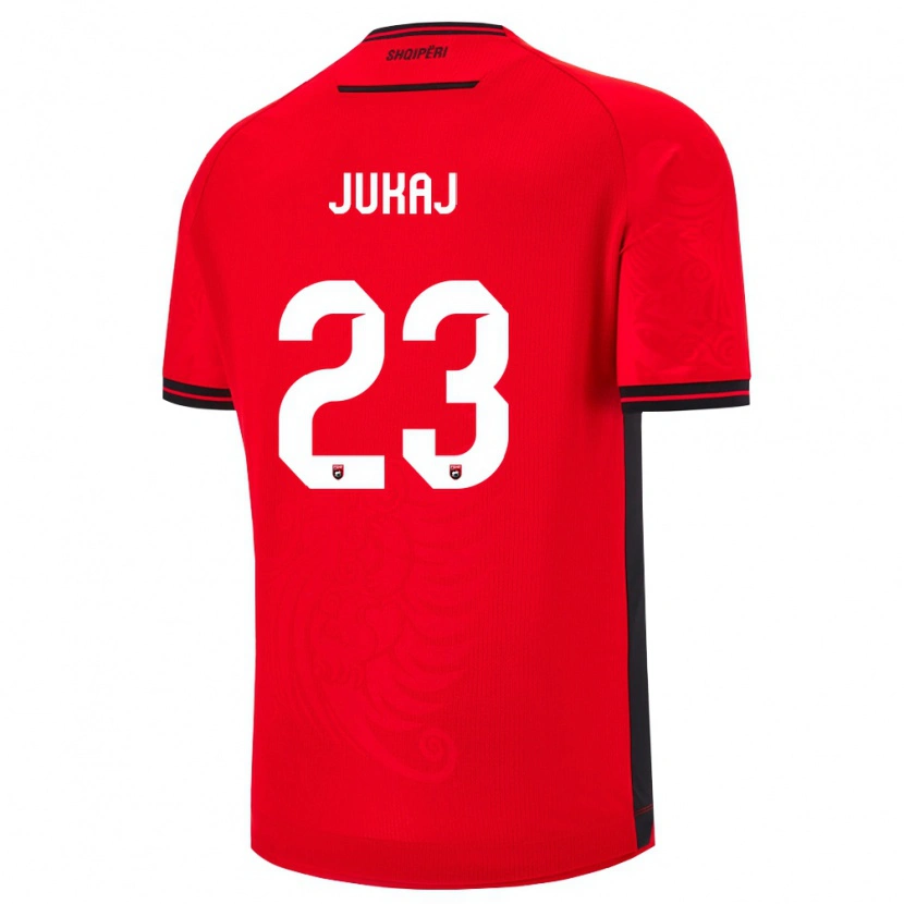 Danxen Dámské Albánie Aron Jukaj #23 Červená Černá Domů Hráčské Dresy 26-28 Dres