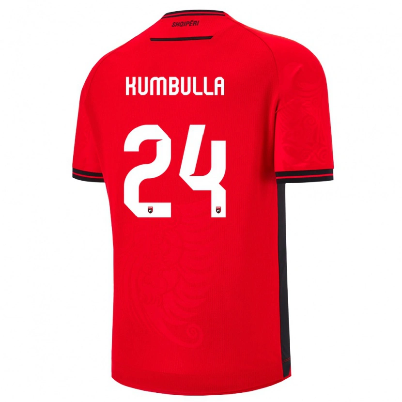 Danxen Dámské Albánie Marash Kumbulla #24 Červená Černá Domů Hráčské Dresy 26-28 Dres