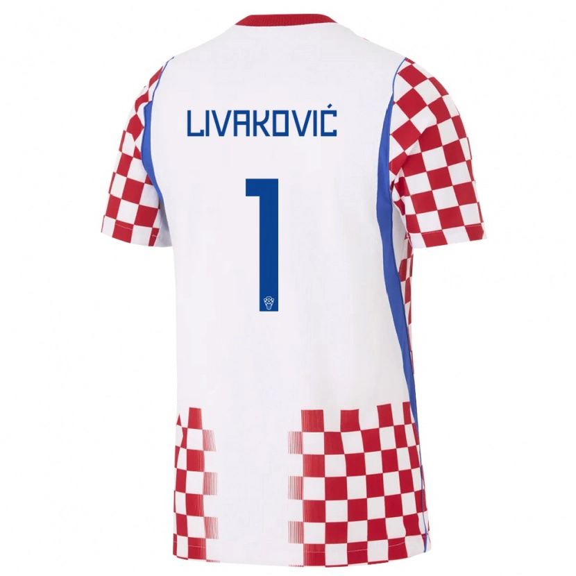 Danxen Dámské Chorvatsko Dominik Livakovic #1 Bílá Červená Modrá Domů Hráčské Dresy 26-28 Dres