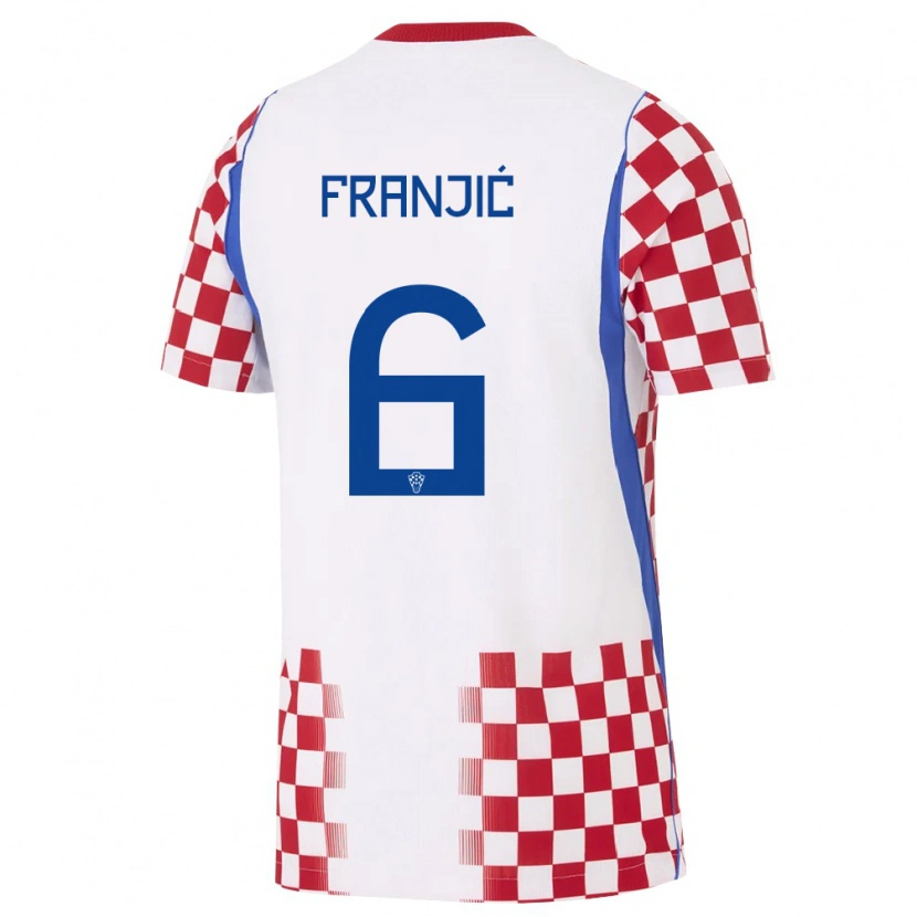 Danxen Dámské Chorvatsko Bartol Franjic #6 Bílá Červená Modrá Domů Hráčské Dresy 26-28 Dres