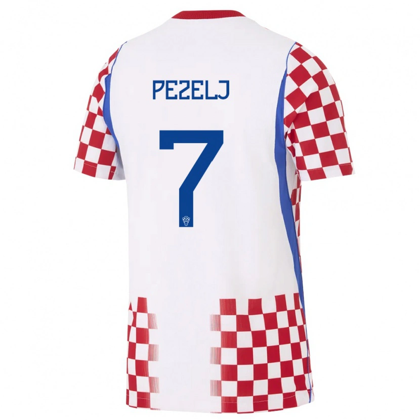 Danxen Dámské Chorvatsko Petra Pezelj #7 Bílá Červená Modrá Domů Hráčské Dresy 26-28 Dres