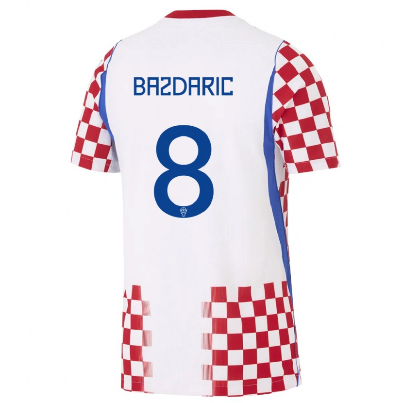 Danxen Dámské Chorvatsko Antonio Bazdaric #8 Bílá Červená Modrá Domů Hráčské Dresy 26-28 Dres