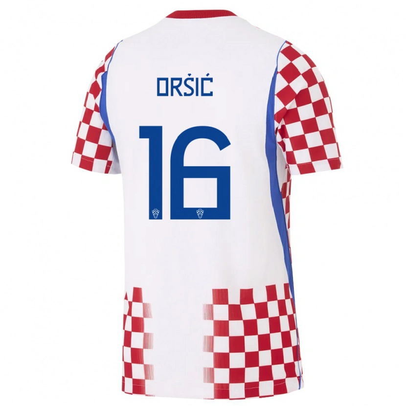 Danxen Dámské Chorvatsko Mislav Orsic #16 Bílá Červená Modrá Domů Hráčské Dresy 26-28 Dres