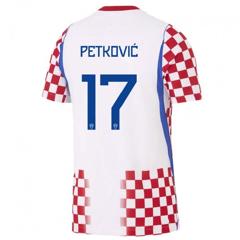 Danxen Dámské Chorvatsko Bruno Petkovic #17 Bílá Červená Modrá Domů Hráčské Dresy 26-28 Dres