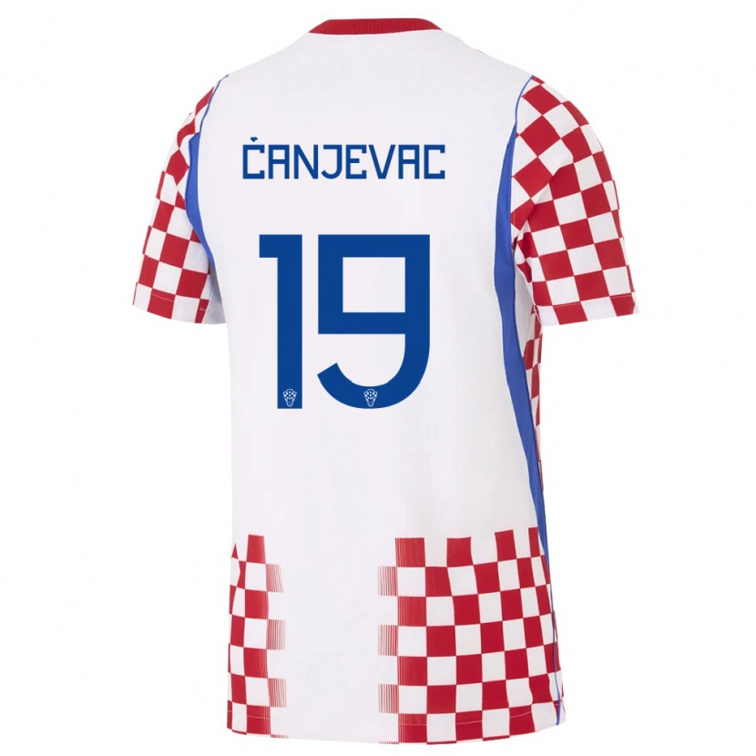Danxen Dámské Chorvatsko Janja Canjevac #19 Bílá Červená Modrá Domů Hráčské Dresy 26-28 Dres