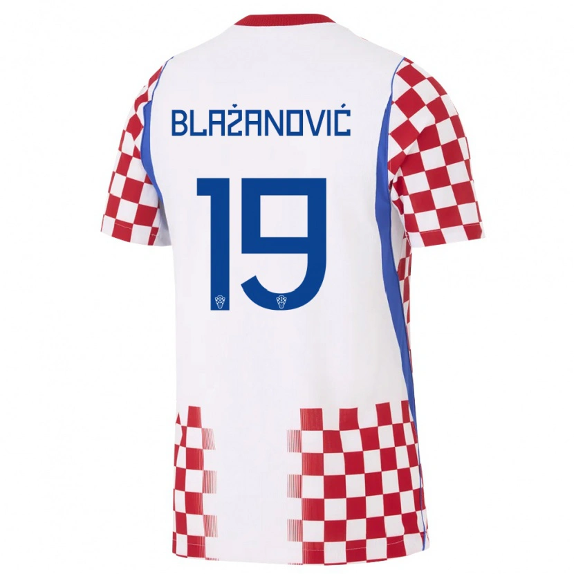 Danxen Dámské Chorvatsko Antonio Blazanovic #19 Bílá Červená Modrá Domů Hráčské Dresy 26-28 Dres