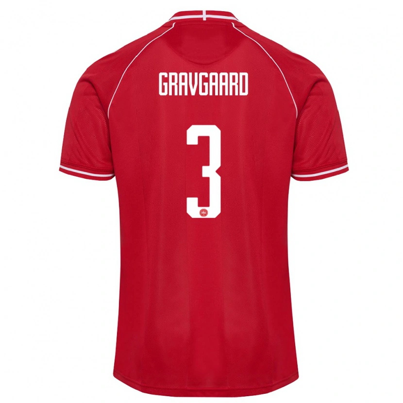 Danxen Dámské Dánsko Gustav Gravgaard #3 Červená Bílá Domů Hráčské Dresy 26-28 Dres