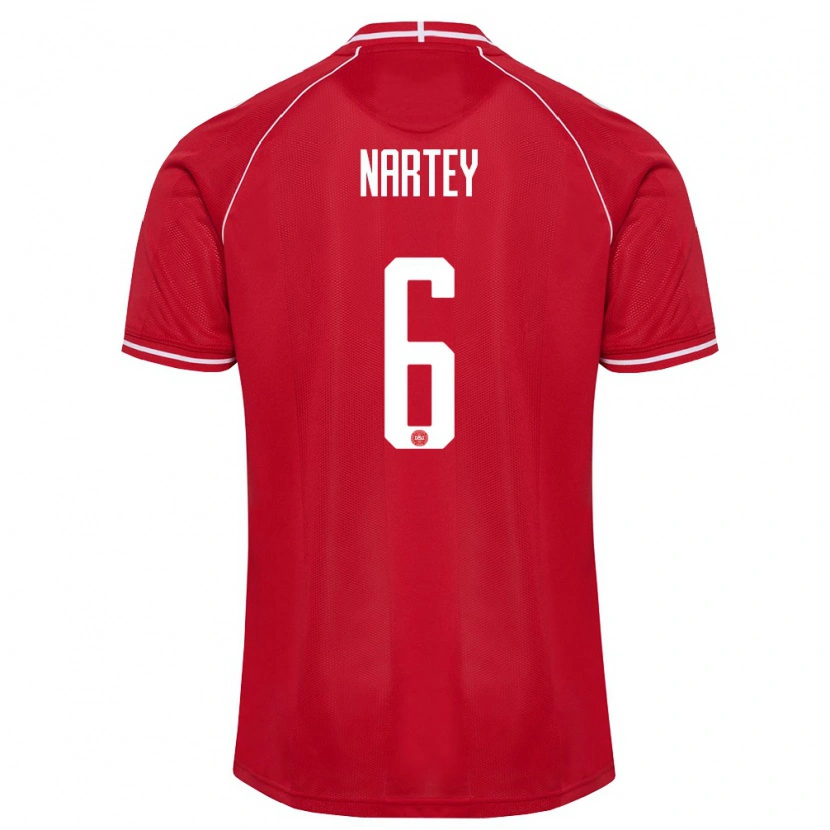 Danxen Dámské Dánsko Nikolas Nartey #6 Červená Bílá Domů Hráčské Dresy 26-28 Dres