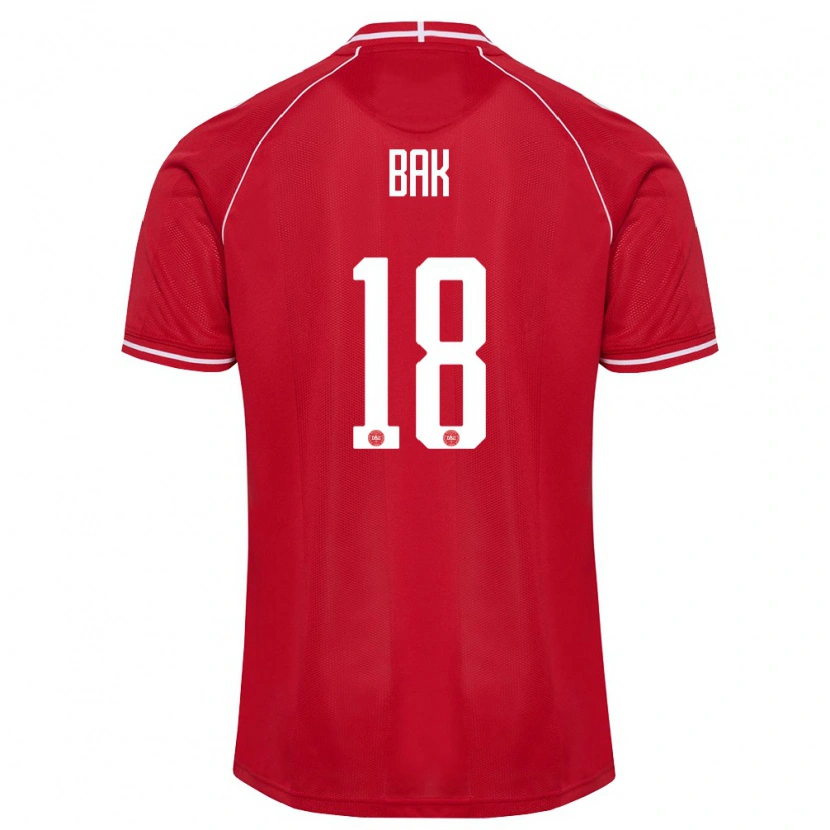 Danxen Dámské Dánsko Magnus Bak #18 Červená Bílá Domů Hráčské Dresy 26-28 Dres