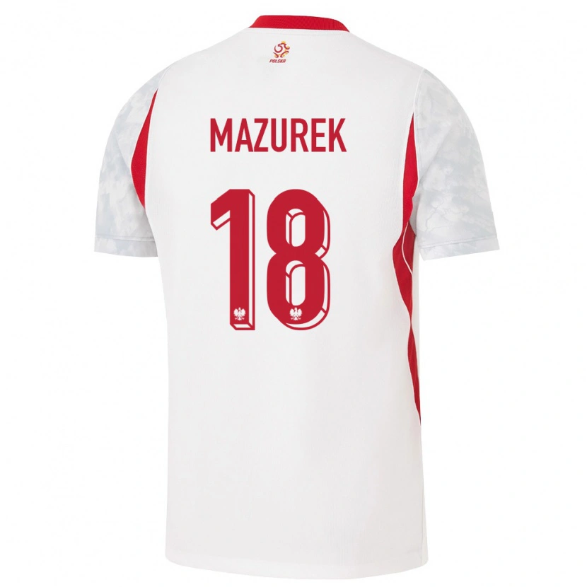 Danxen Dámské Polsko Bartosz Mazurek #18 Bílá Červená Šedá Domů Hráčské Dresy 26-28 Dres