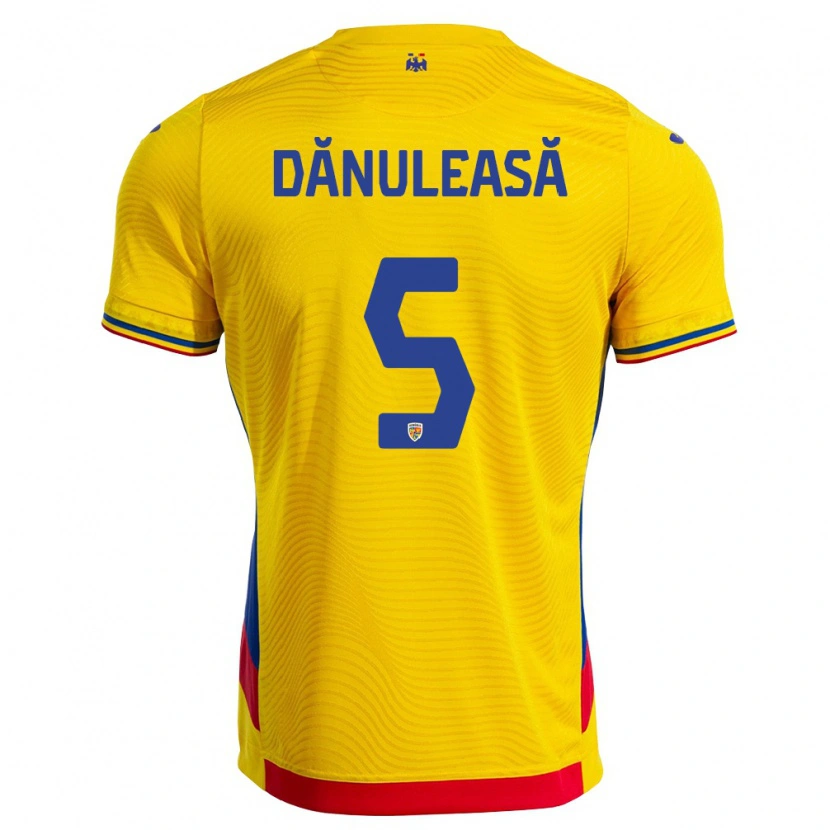 Danxen Dámské Rumunsko Gabriel Dănuleasă #5 Žlutá Červená Domů Hráčské Dresy 26-28 Dres