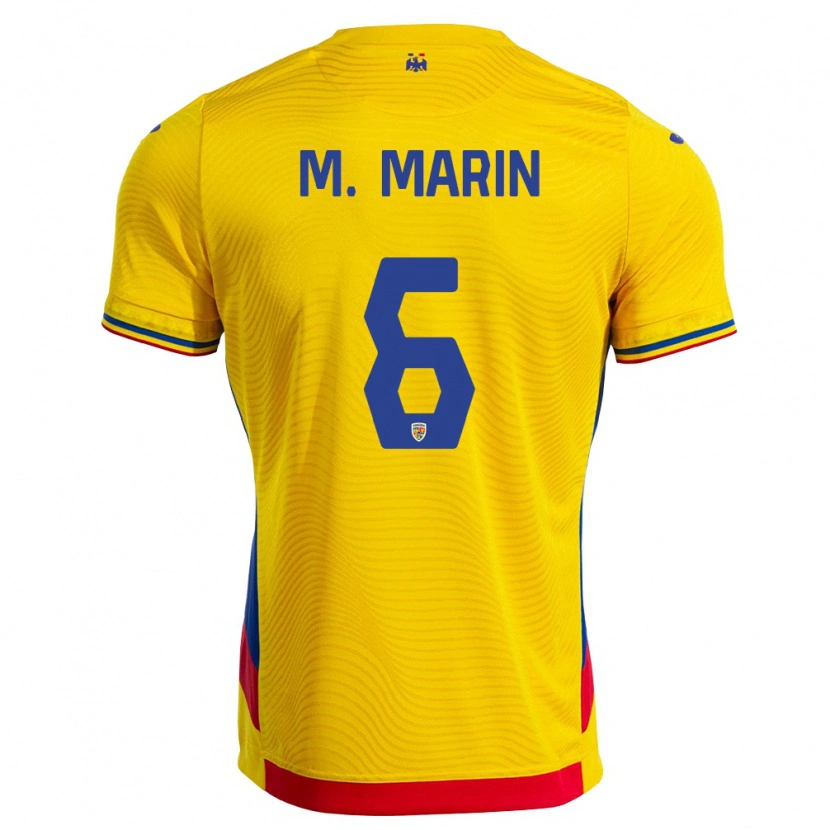 Danxen Dámské Rumunsko Marius Marin #6 Žlutá Červená Domů Hráčské Dresy 26-28 Dres