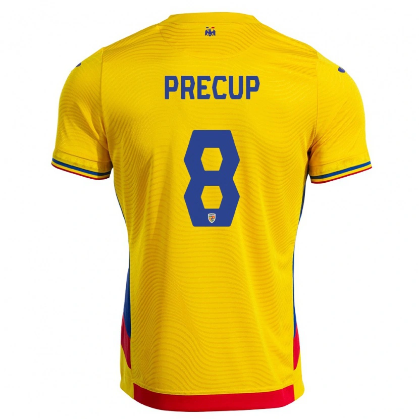 Danxen Dámské Rumunsko Ioan Precup #8 Žlutá Červená Domů Hráčské Dresy 26-28 Dres