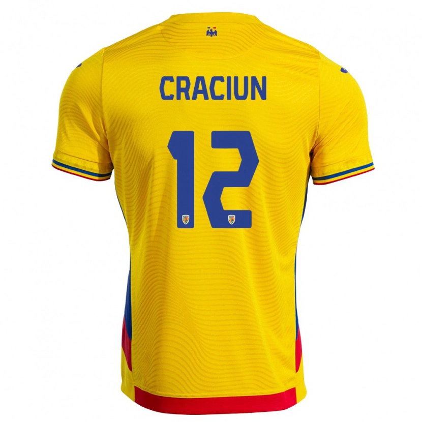Danxen Dámské Rumunsko Luca Crăciun #12 Žlutá Červená Domů Hráčské Dresy 26-28 Dres