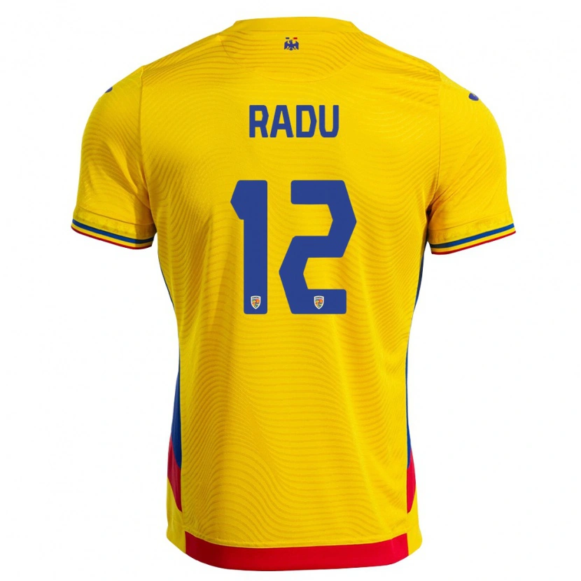 Danxen Dámské Rumunsko Riccardo Radu #12 Žlutá Červená Domů Hráčské Dresy 26-28 Dres