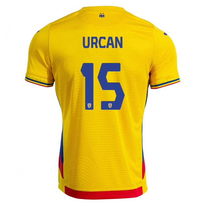 Danxen Dámské Rumunsko Alex Urcan #15 Žlutá Červená Domů Hráčské Dresy 26-28 Dres