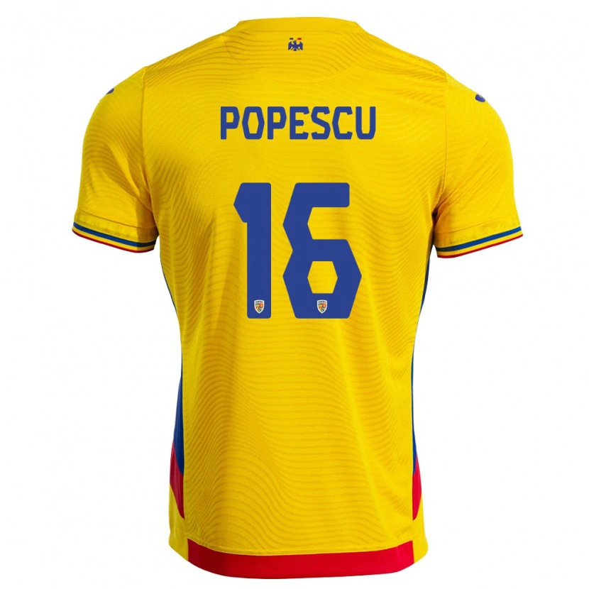 Danxen Dámské Rumunsko Laurențiu Popescu #16 Žlutá Červená Domů Hráčské Dresy 26-28 Dres