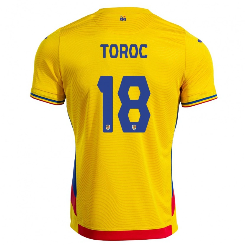 Danxen Dámské Rumunsko Andrei Toroc #18 Žlutá Červená Domů Hráčské Dresy 26-28 Dres