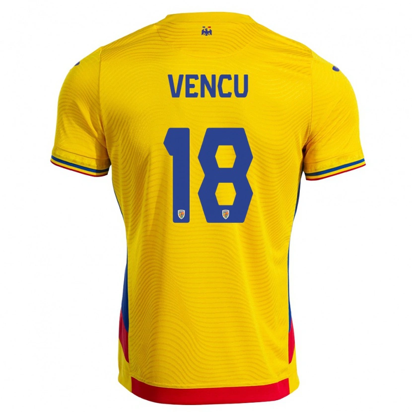 Danxen Dámské Rumunsko Ianis Vencu #18 Žlutá Červená Domů Hráčské Dresy 26-28 Dres