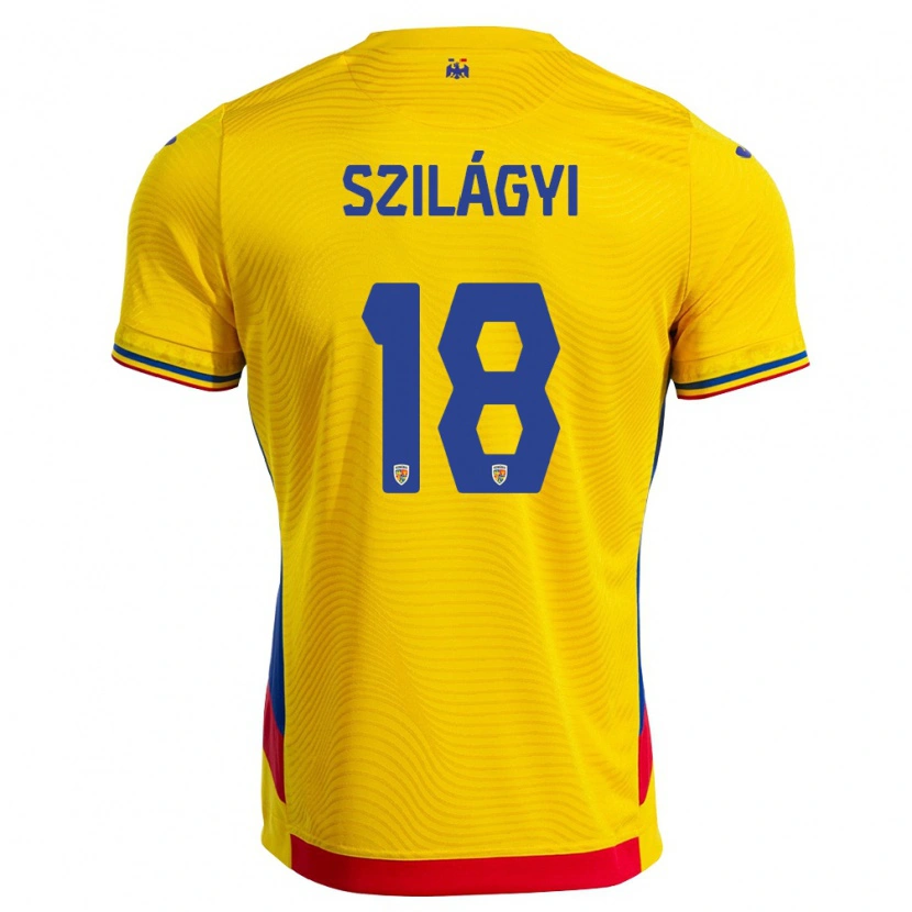 Danxen Dámské Rumunsko Szabolcs Szilágyi #18 Žlutá Červená Domů Hráčské Dresy 26-28 Dres