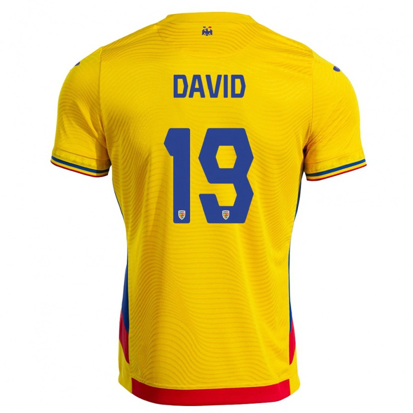 Danxen Dámské Rumunsko Mario David #19 Žlutá Červená Domů Hráčské Dresy 26-28 Dres