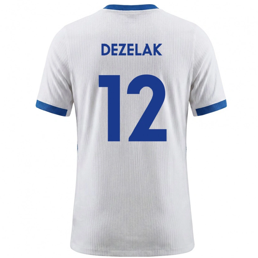 Danxen Dámské Slovinsko Matej Dezelak #12 Bílá Modrá Domů Hráčské Dresy 26-28 Dres