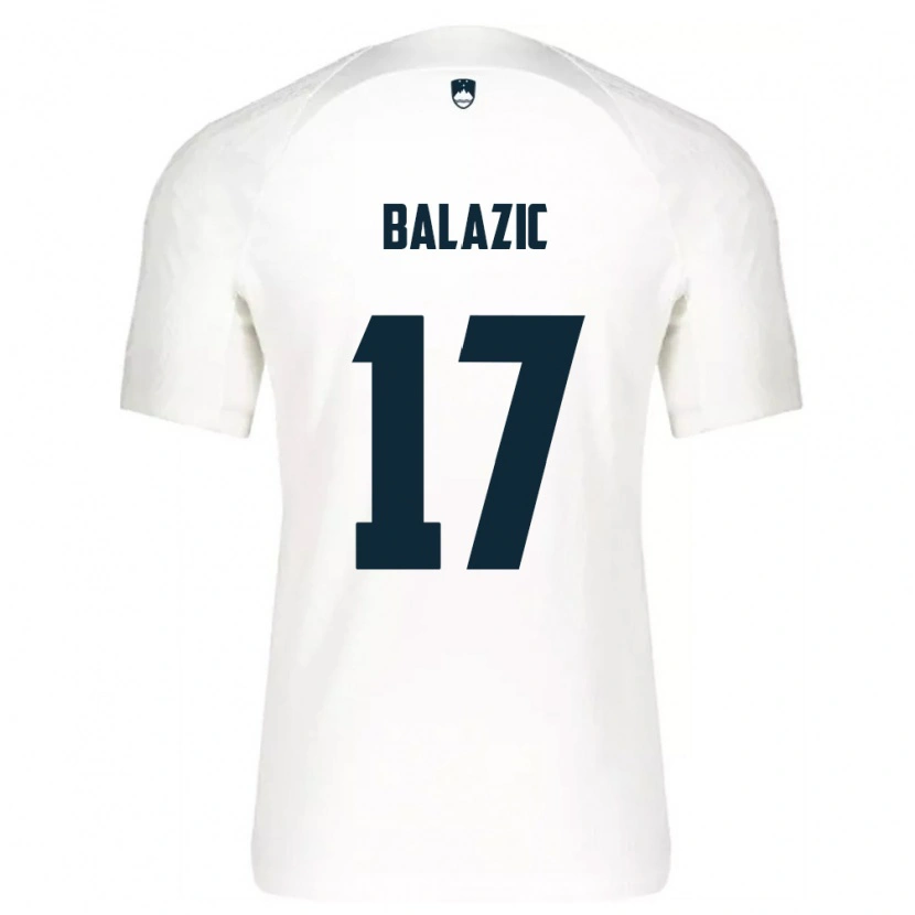 Danxen Dámské Slovinsko Maj Balazic #17 Bílá Modrá Domů Hráčské Dresy 26-28 Dres