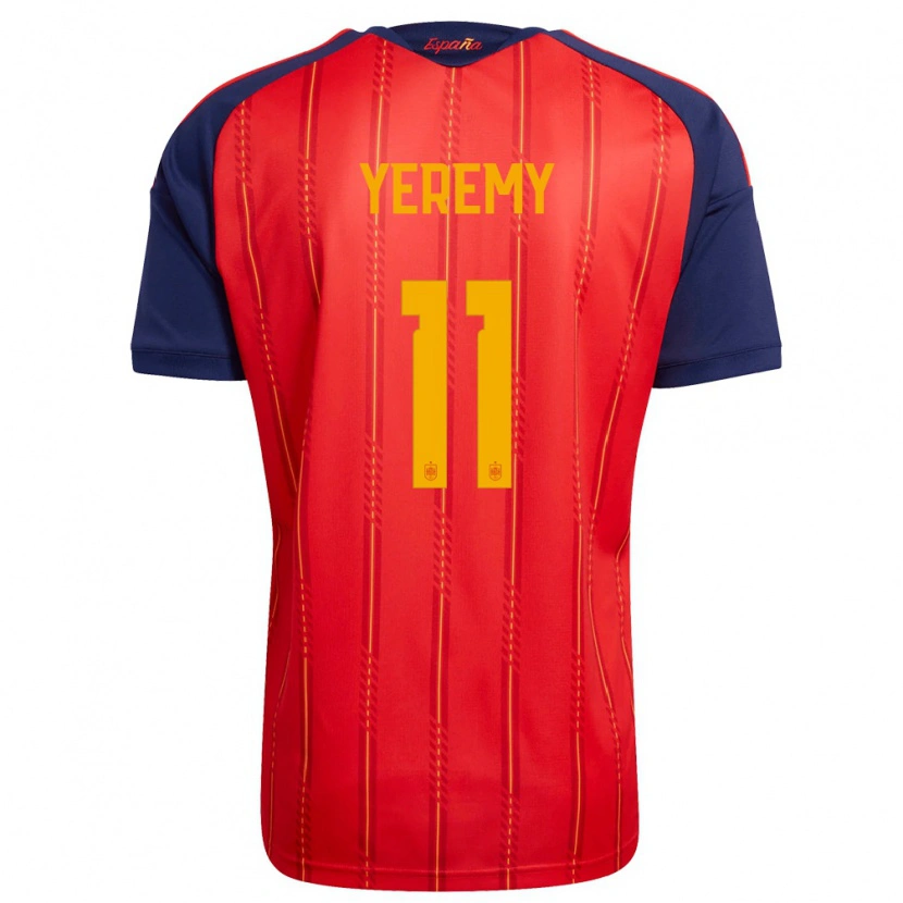 Danxen Dámské Španělsko Yéremy Pino #11 Červená Námořnická Žlutá Domů Hráčské Dresy 26-28 Dres