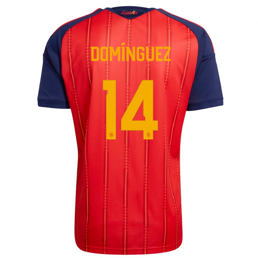 Danxen Dámské Španělsko Sergi Domínguez #14 Červená Námořnická Žlutá Domů Hráčské Dresy 26-28 Dres