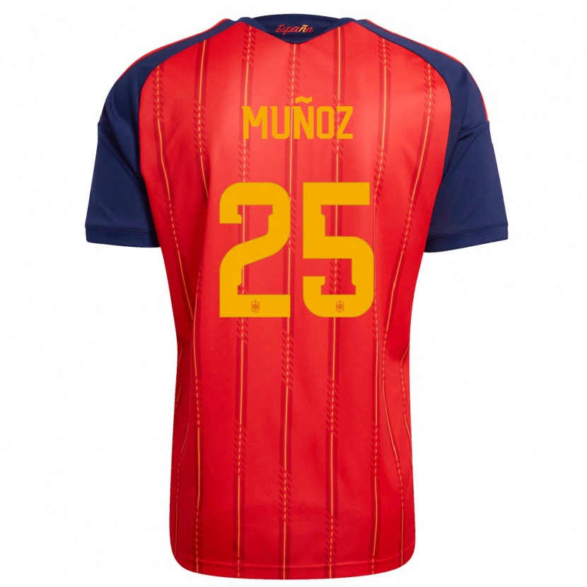 Danxen Dámské Španělsko Víctor Muñoz #25 Červená Námořnická Žlutá Domů Hráčské Dresy 26-28 Dres