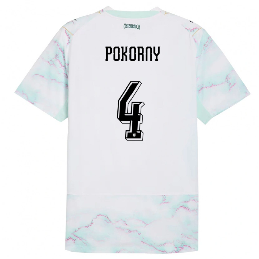 Danxen Dámské Rakousko Jakob Pokorny #4 Bílá Zelená Zlatá Daleko Hráčské Dresy 26-28 Dres