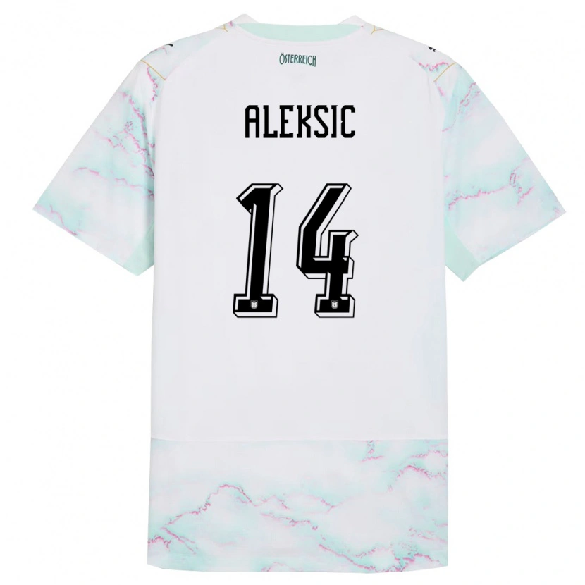 Danxen Dámské Rakousko Filip Aleksic #14 Bílá Zelená Zlatá Daleko Hráčské Dresy 26-28 Dres