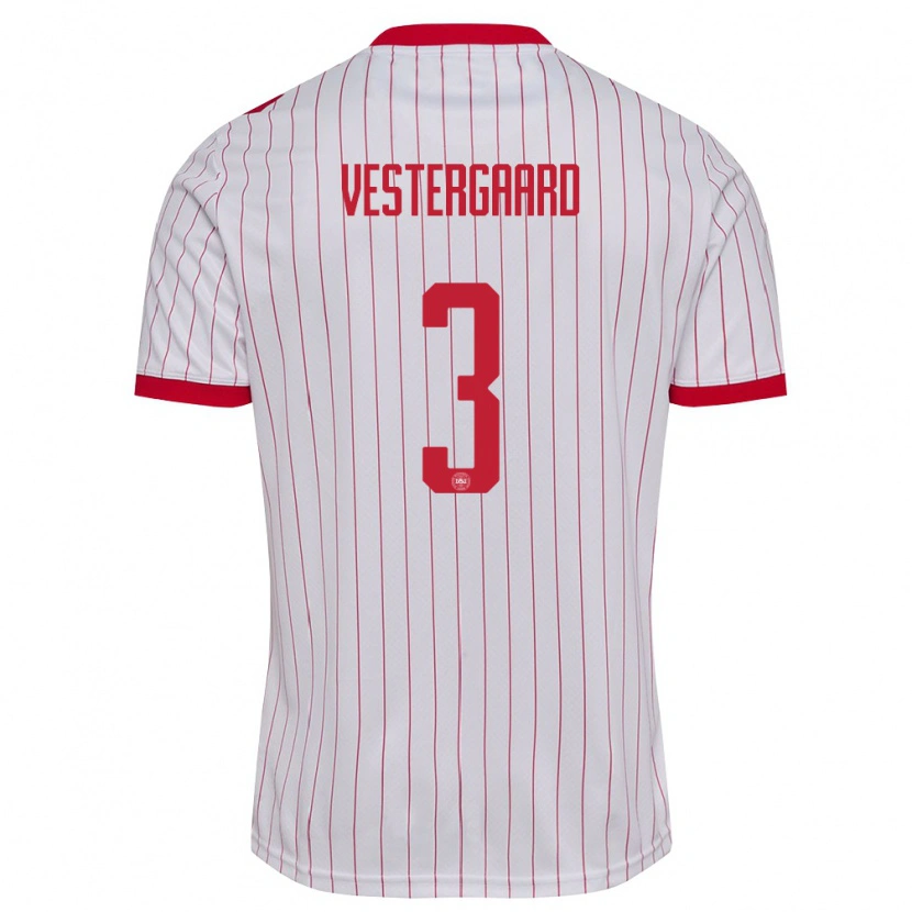 Danxen Dámské Dánsko Jannik Vestergaard #3 Bílá Červená Daleko Hráčské Dresy 26-28 Dres