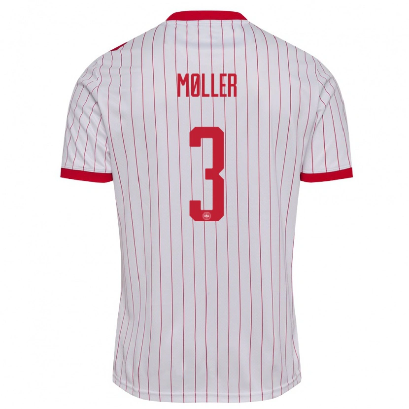 Danxen Dámské Dánsko William Møller #3 Bílá Červená Daleko Hráčské Dresy 26-28 Dres