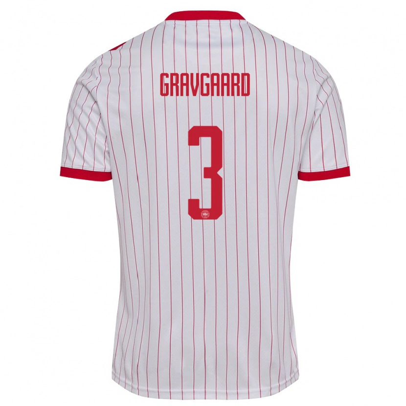 Danxen Dámské Dánsko Gustav Gravgaard #3 Bílá Červená Daleko Hráčské Dresy 26-28 Dres