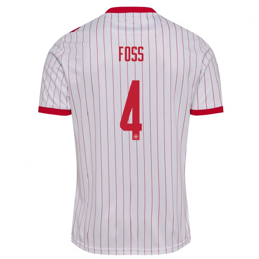 Danxen Dámské Dánsko Jonathan Foss #4 Bílá Červená Daleko Hráčské Dresy 26-28 Dres