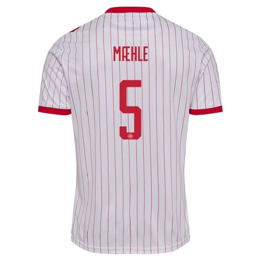 Danxen Dámské Dánsko Joakim Maehle #5 Bílá Červená Daleko Hráčské Dresy 26-28 Dres
