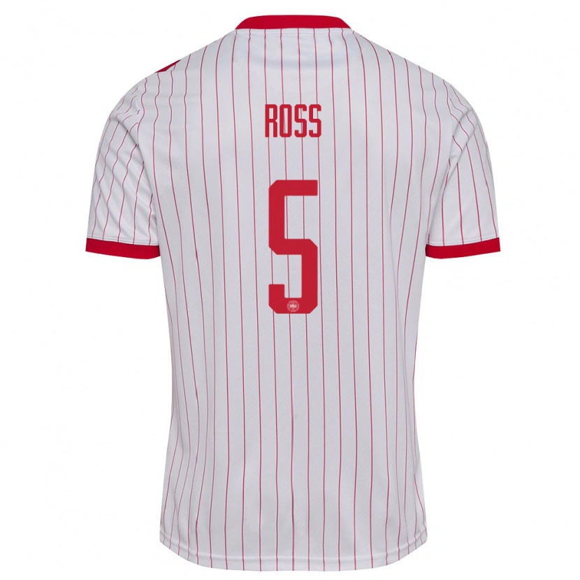 Danxen Dámské Dánsko Mathias Ross #5 Bílá Červená Daleko Hráčské Dresy 26-28 Dres