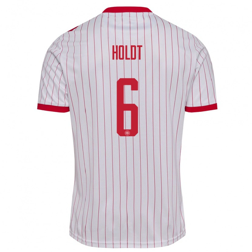 Danxen Dámské Dánsko Olivia Holdt #6 Bílá Červená Daleko Hráčské Dresy 26-28 Dres