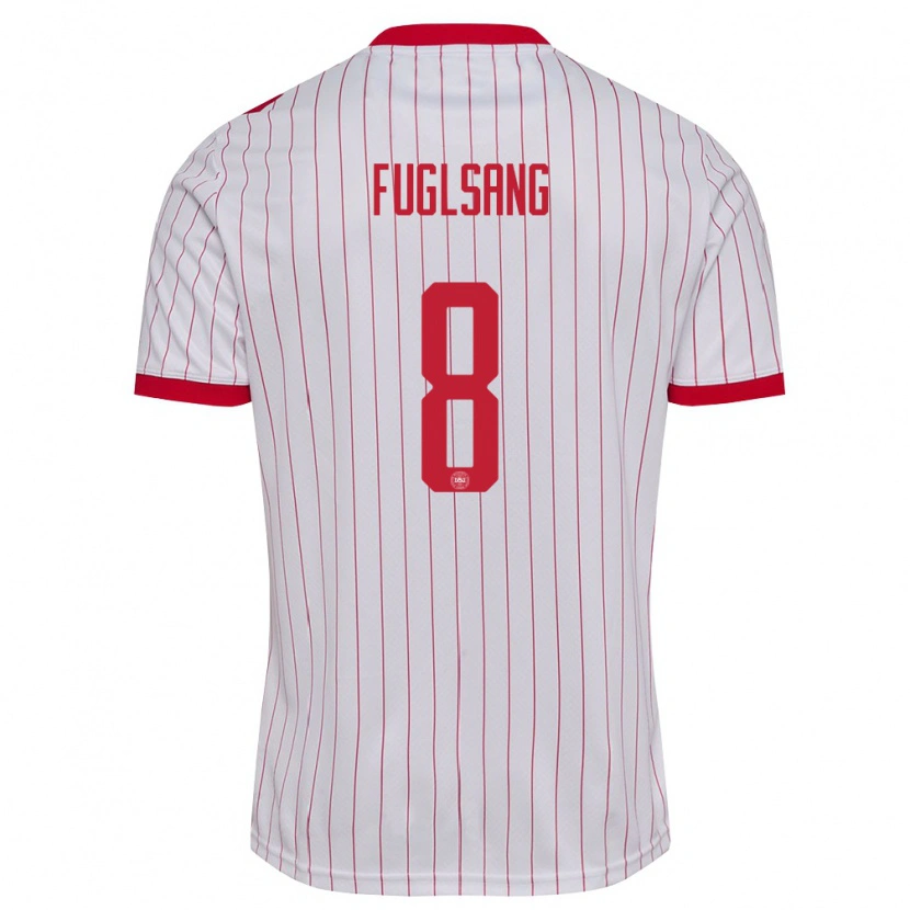 Danxen Dámské Dánsko Adam Fuglsang #8 Bílá Červená Daleko Hráčské Dresy 26-28 Dres