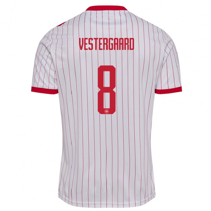 Danxen Dámské Dánsko Frederik Vestergaard #8 Bílá Červená Daleko Hráčské Dresy 26-28 Dres