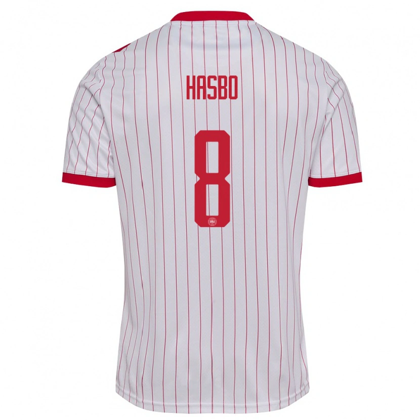 Danxen Dámské Dánsko Josefine Hasbo #8 Bílá Červená Daleko Hráčské Dresy 26-28 Dres