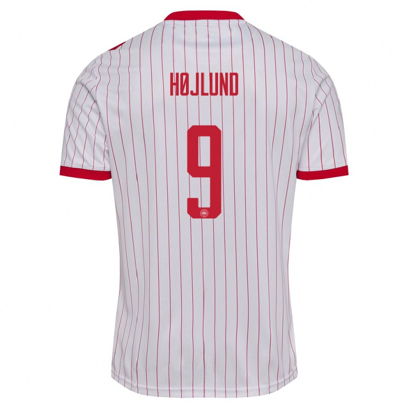 Danxen Dámské Dánsko Rasmus Højlund #9 Bílá Červená Daleko Hráčské Dresy 26-28 Dres