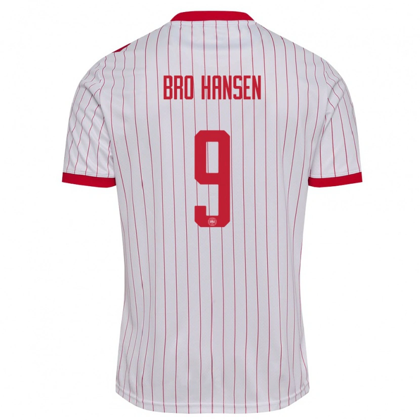 Danxen Dámské Dánsko Mikkel Bro Hansen #9 Bílá Červená Daleko Hráčské Dresy 26-28 Dres