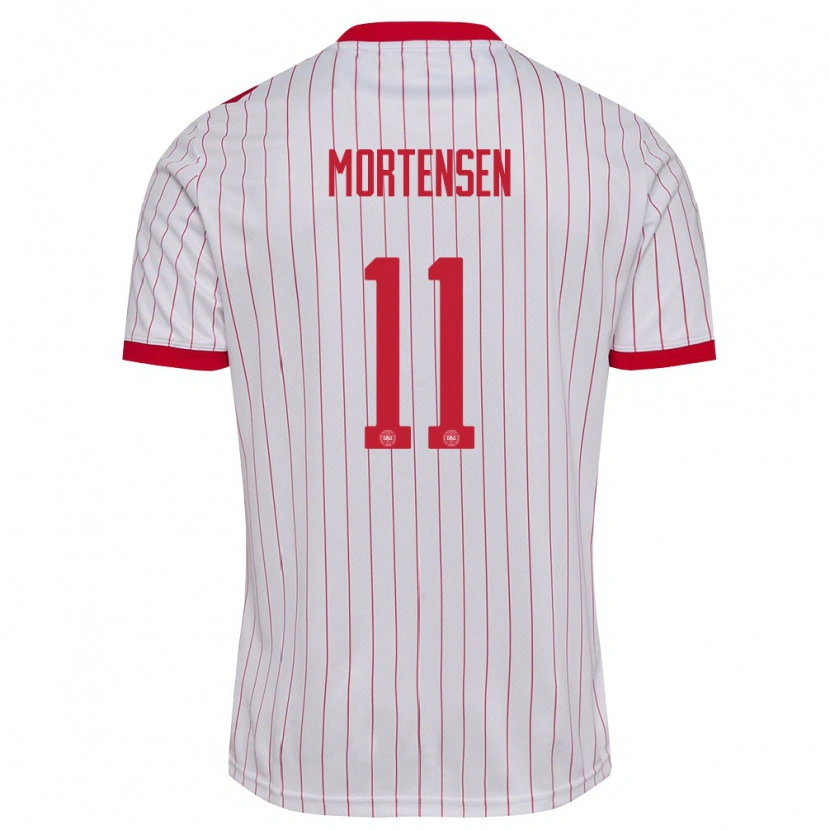 Danxen Dámské Dánsko Johan Mortensen #11 Bílá Červená Daleko Hráčské Dresy 26-28 Dres