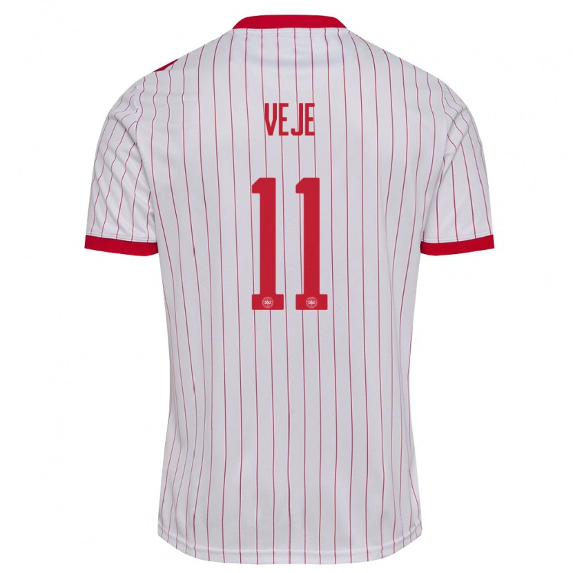 Danxen Dámské Dánsko Katrine Veje #11 Bílá Červená Daleko Hráčské Dresy 26-28 Dres
