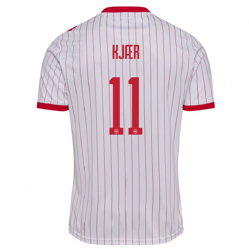Danxen Dámské Dánsko Jeppe Kjær #11 Bílá Červená Daleko Hráčské Dresy 26-28 Dres
