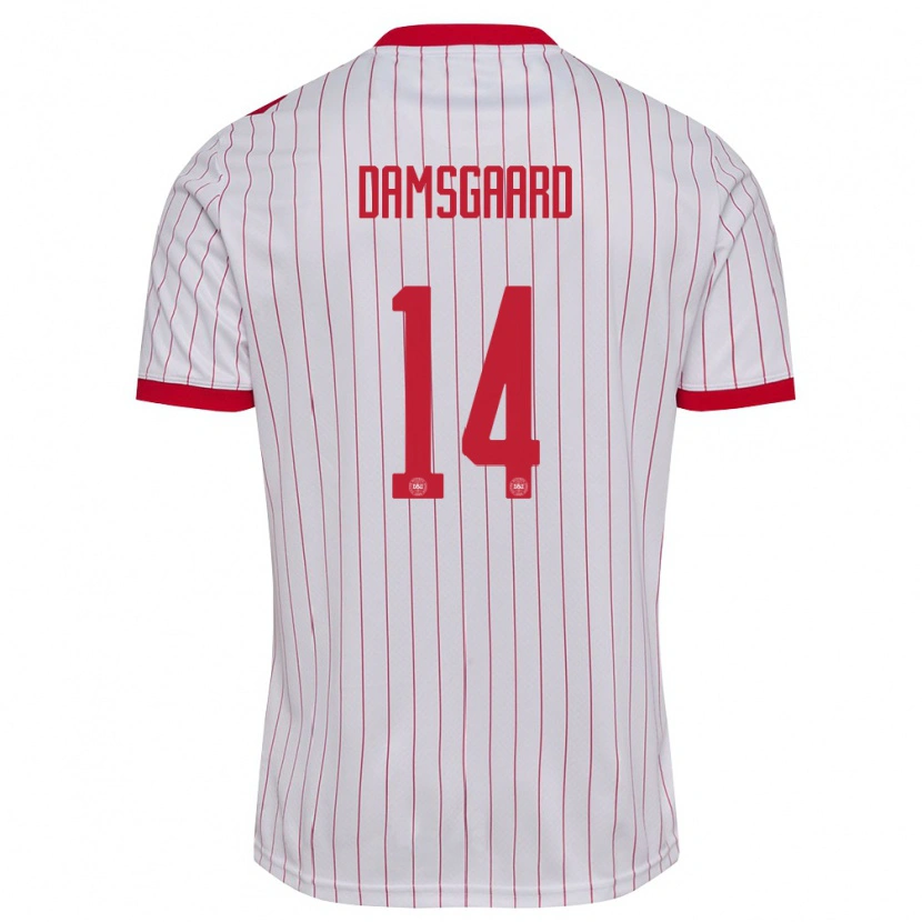 Danxen Dámské Dánsko Mikkel Damsgaard #14 Bílá Červená Daleko Hráčské Dresy 26-28 Dres