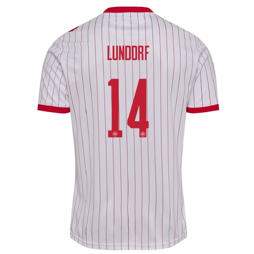 Danxen Dámské Dánsko Matilde Lundorf #14 Bílá Červená Daleko Hráčské Dresy 26-28 Dres
