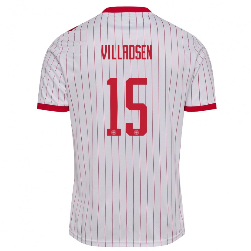 Danxen Dámské Dánsko Oliver Villadsen #15 Bílá Červená Daleko Hráčské Dresy 26-28 Dres